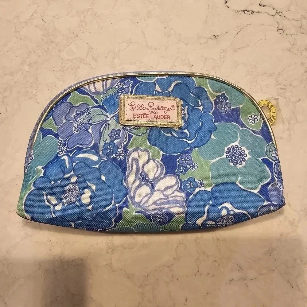 Lilly Pulitzer x Estée Lauder Blue Floral Cosmetic Bag